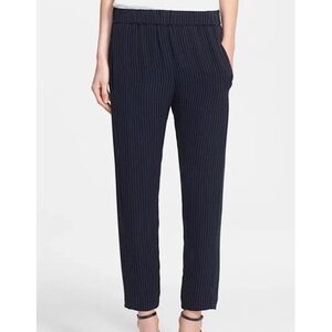 Theory Korene Pants Silk Pinstripe Pull-On Cropped Ankle Womens Navy Blue M